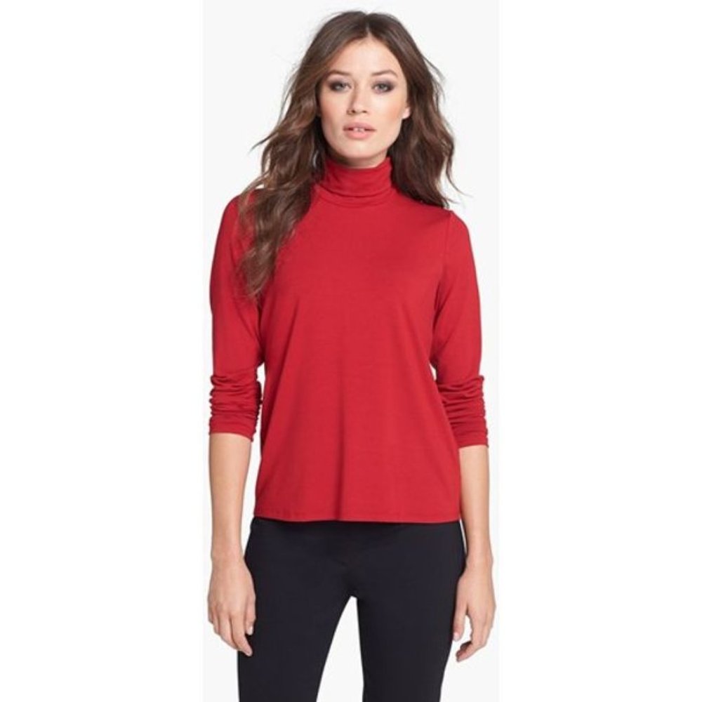 Eileen Fisher Scrunch Neck Silk Jersey Turtleneck